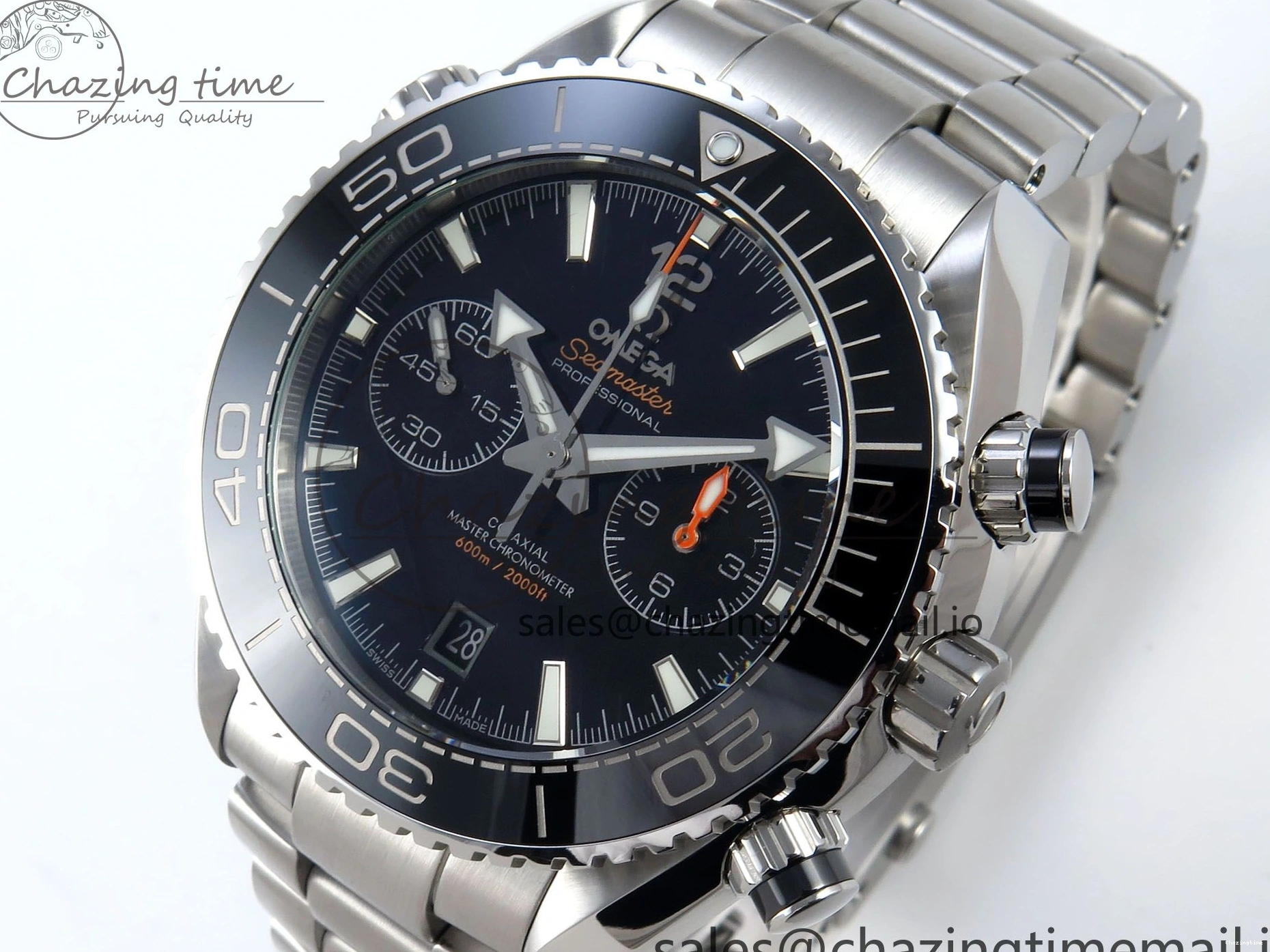 1231 FreshLook Planet Ocean Master Chronometer 600M 45.5mm SS SCF 1:1 Best Edition Black Bezel Black Dial on SS Bracelet A9900 Super Clone 7675